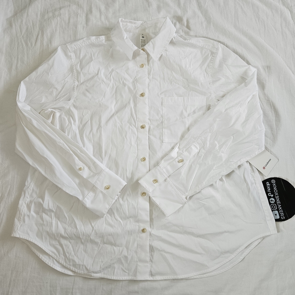 Lululemon Cotton-Blend Poplin Button-Down Shirt WHT White Women's Size XLarge
